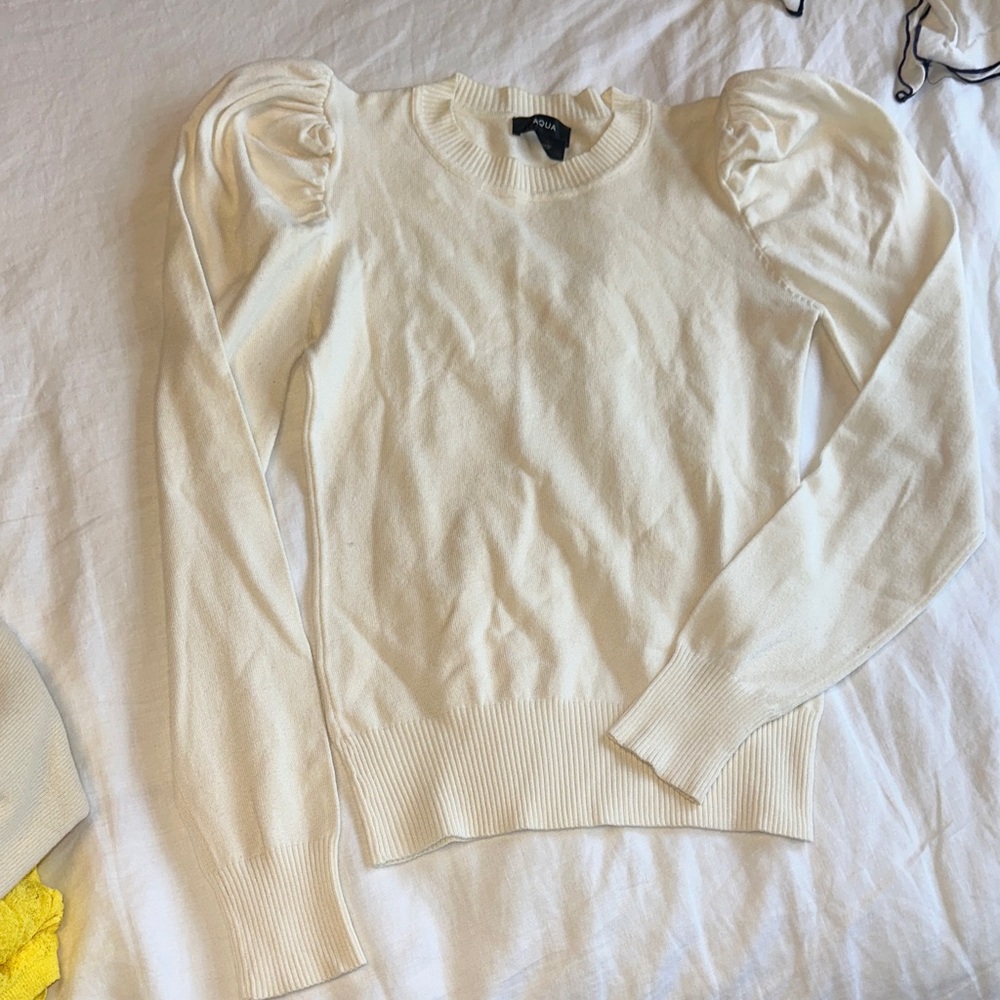 Aqua Cream Puff Sleeve Sweater
